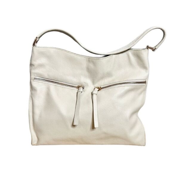 Tote Le Monde ivory pebbled leather slouchy hobo shoulder bag luxurious - Picture 1 of 16